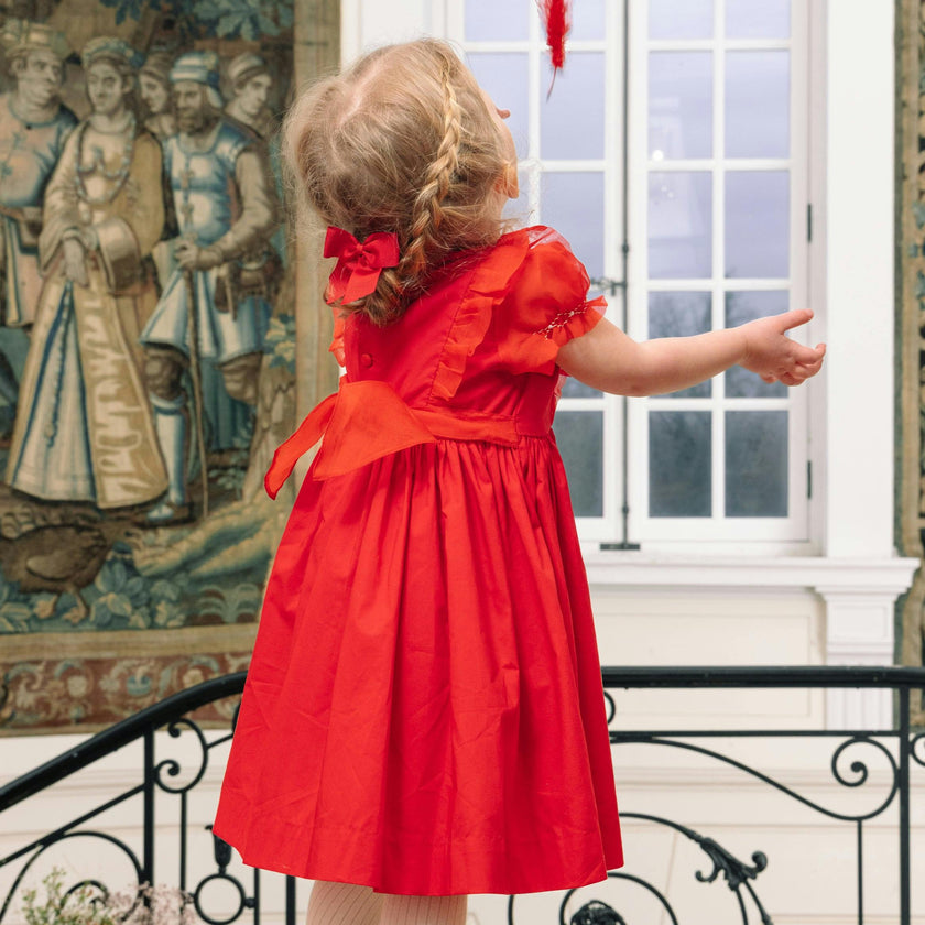 Camelia Red Cotton Smocked Dress