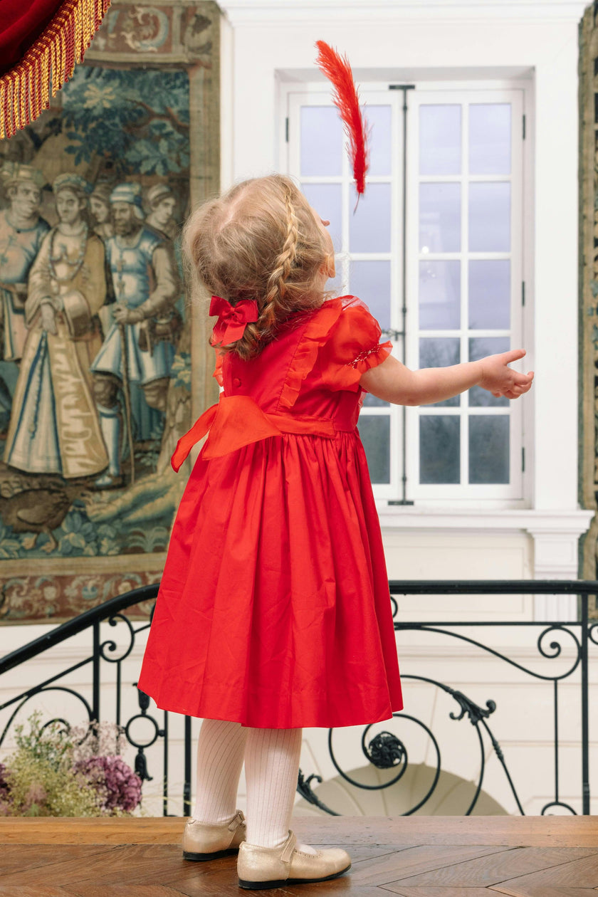 Camelia Red Cotton Smocked Dress