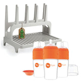 PopYum 9 oz Orange Formula Making Baby Bottle 3-Pack with Gray Drying Rack Bundle