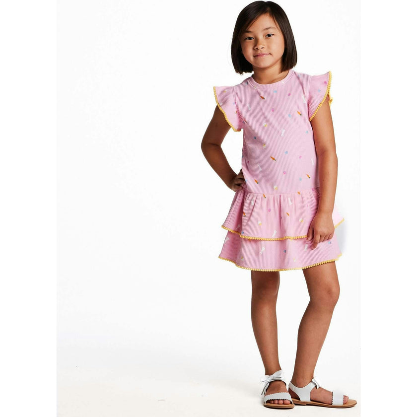 Girls Pink Rib Tiered Dress | Bunny Garden