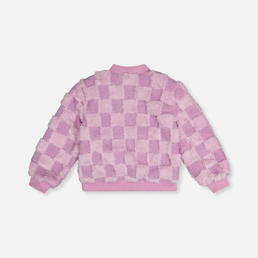 Faux Fur Jacquard Bomber Jacket Violet