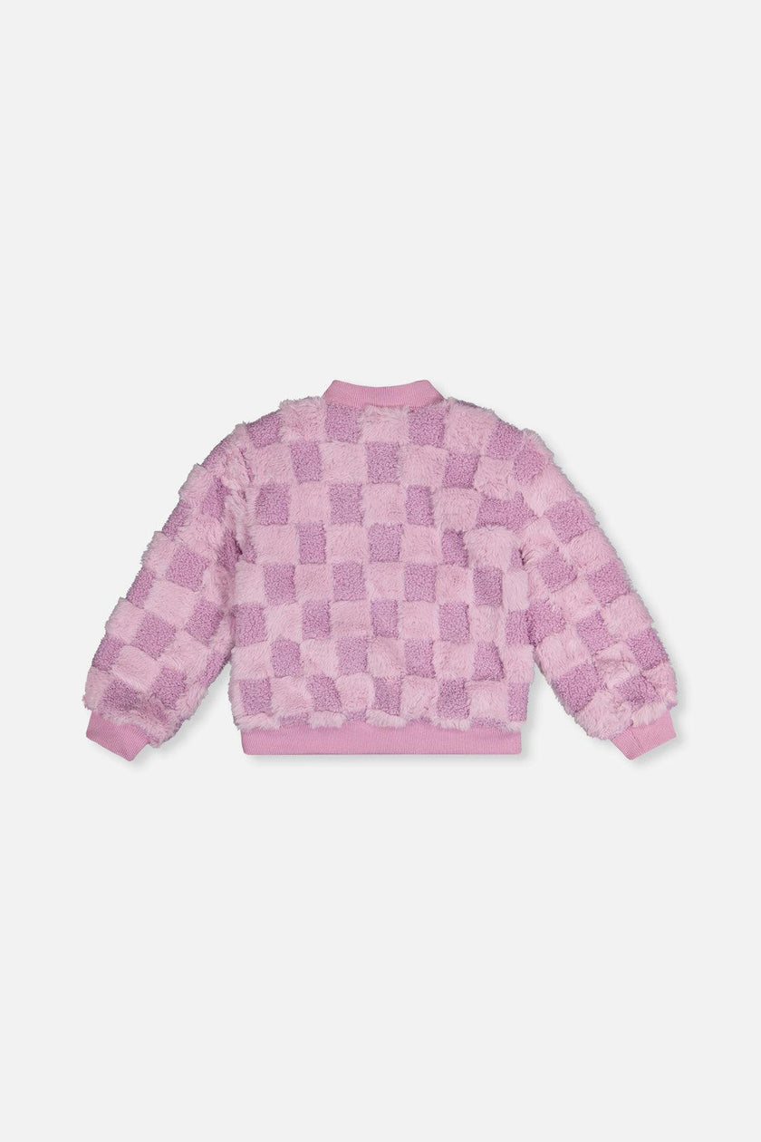Faux Fur Jacquard Bomber Jacket Violet