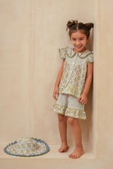 Top and Shorts Set White with Blue Floral Print — Cotton Girls Co-Ord | Infant to Tween 0-13 Years