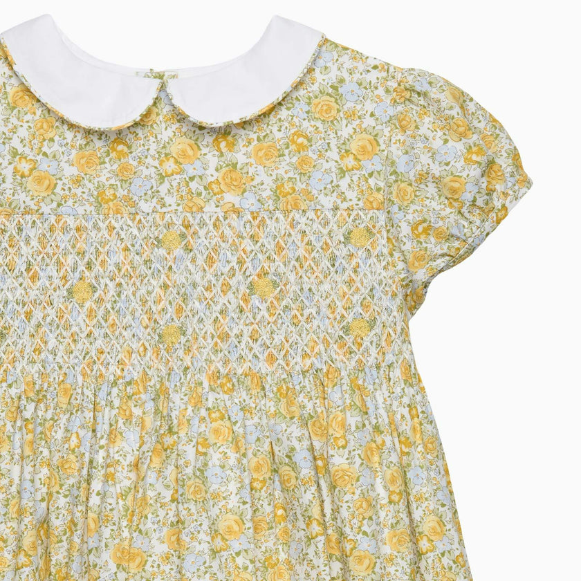Rosie Smocked Dress in Yellow Rose Floral