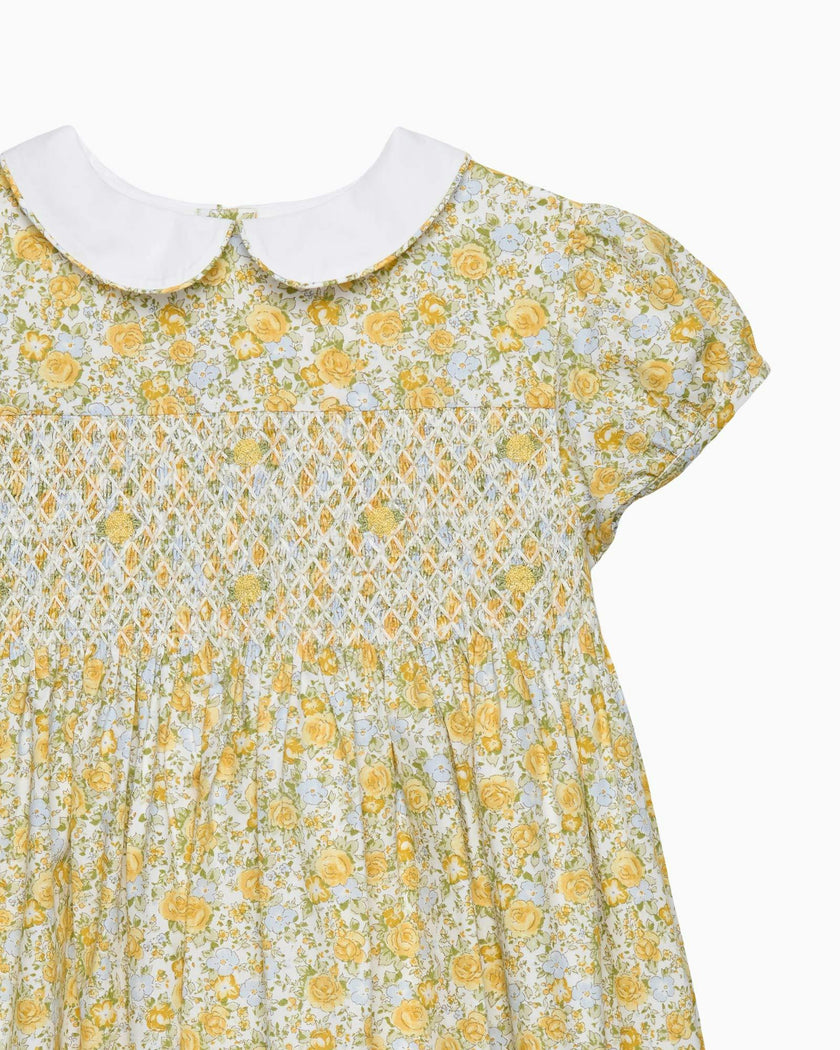 Rosie Smocked Dress in Yellow Rose Floral