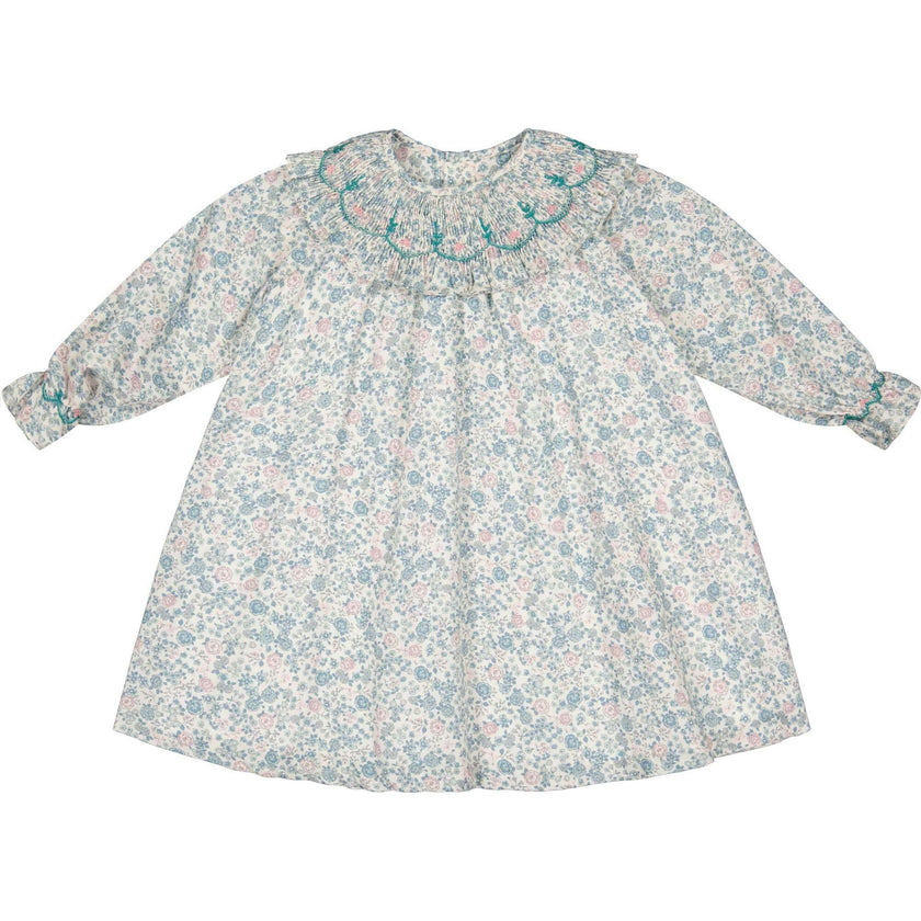 Yse Blue Floral Long Sleeve Bishop Dress
