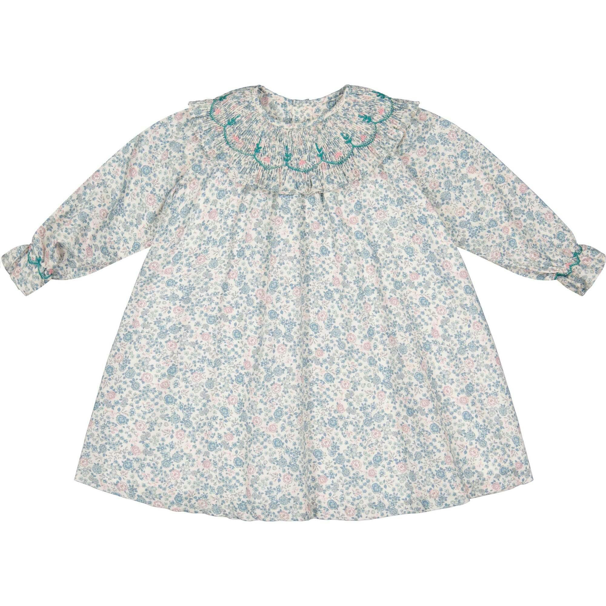Yse Blue Floral Long Sleeve Bishop Dress