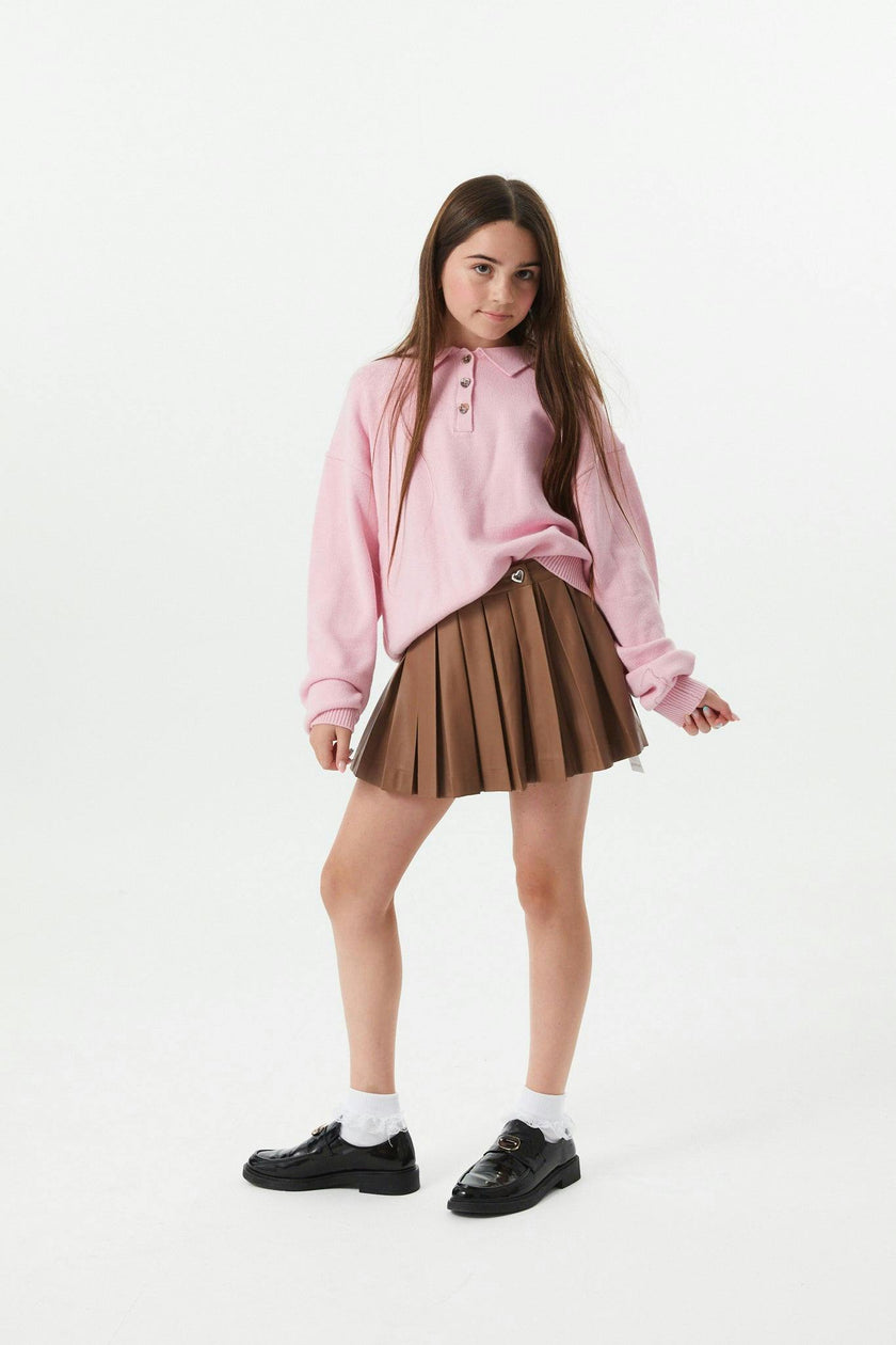 Klein Light Pink Cable Knit Collar Sweater