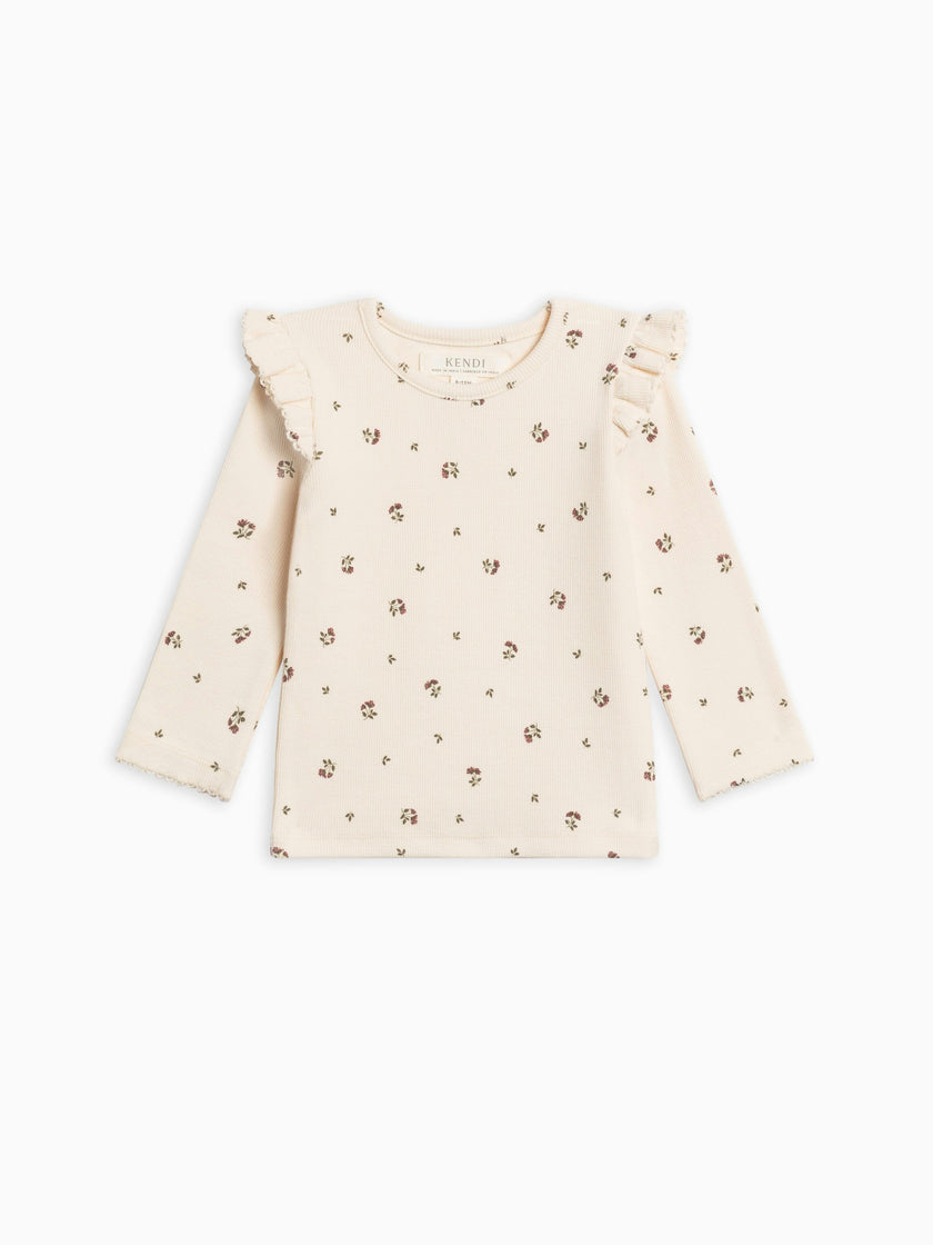 Rina Ribbed Ruffle Long Sleeve Top