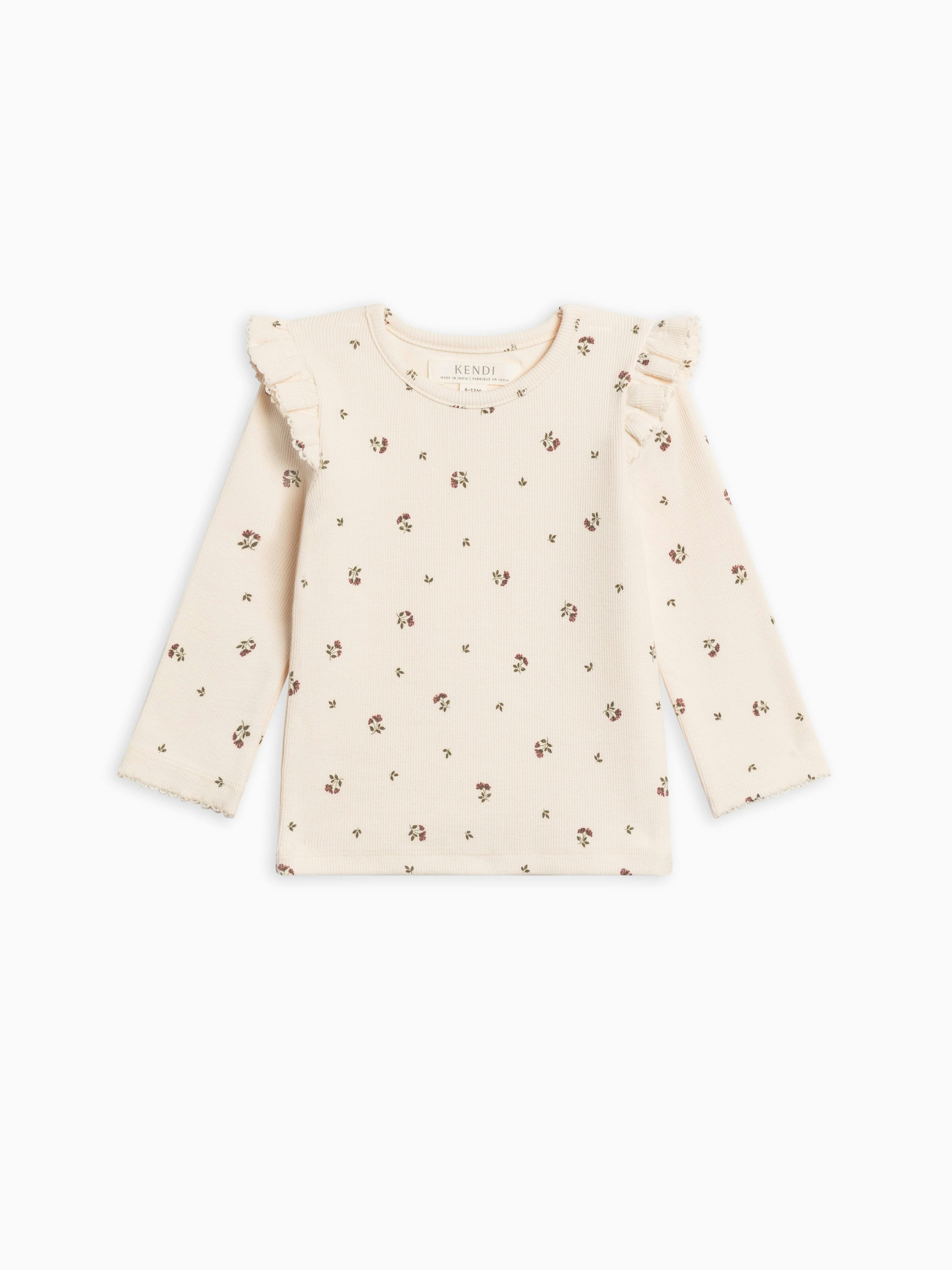 Rina Ribbed Ruffle Long Sleeve Top