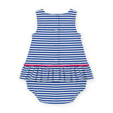Stripe Knit Romper With Pom Poms & Flowers