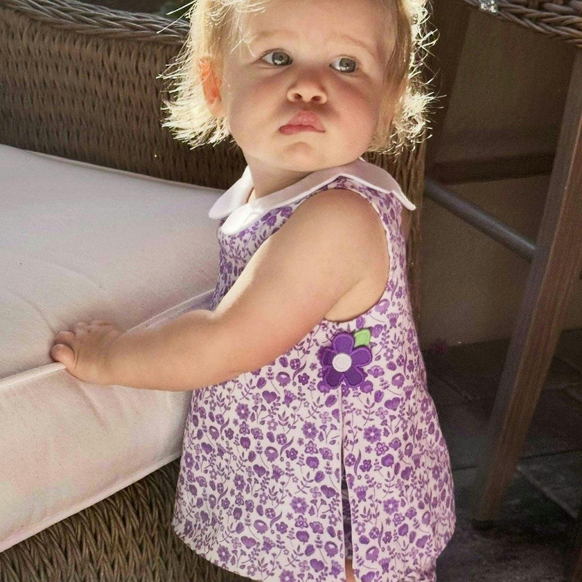 Printed Pique Dress & Bloomer with Flowers