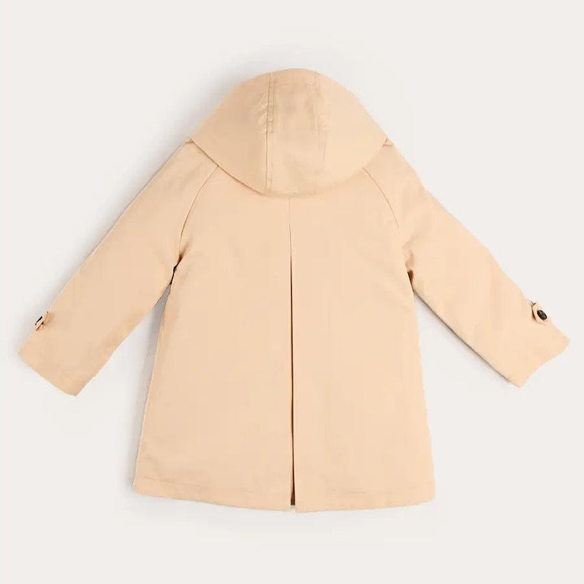 Double Breasted George Check Lined Rain Coat With Detachable Hood in Beige (2-10yrs)