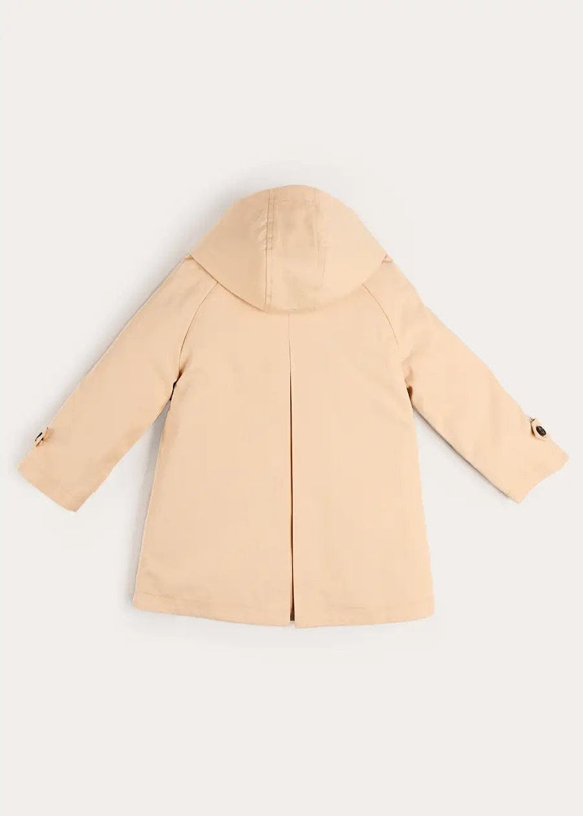 Double Breasted George Check Lined Rain Coat With Detachable Hood in Beige (2-10yrs)