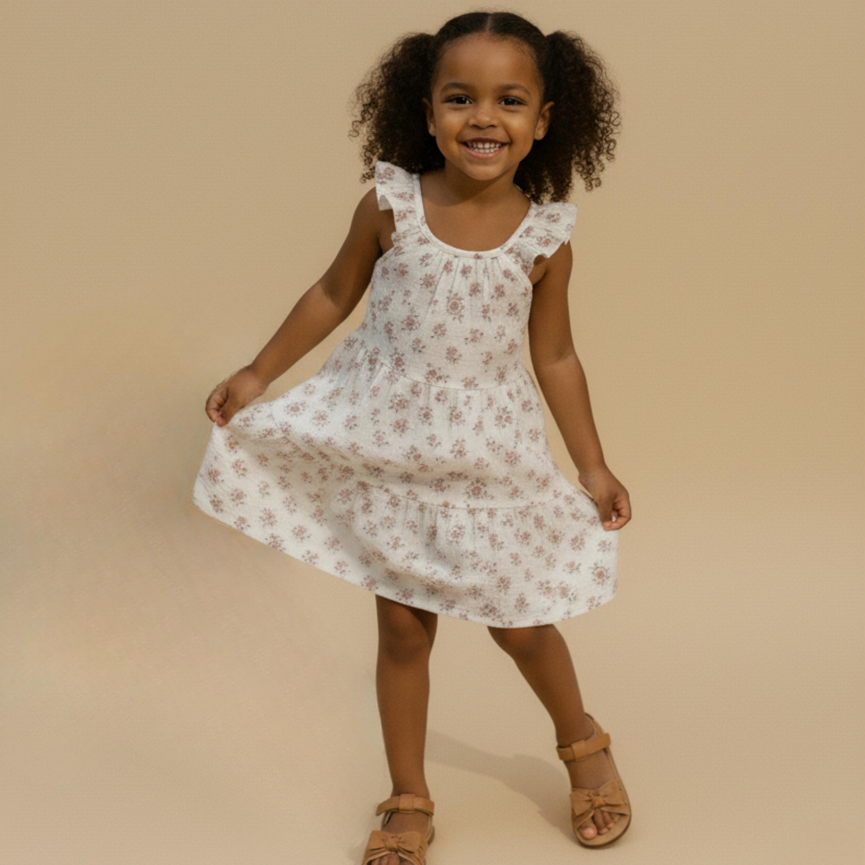 Organic Ruffle Tiered Dress - Blush Floral