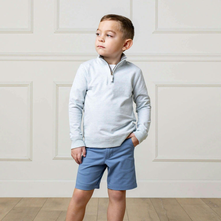 Organic Long Sleeve French Terry Half-Zip Pullover, Blue