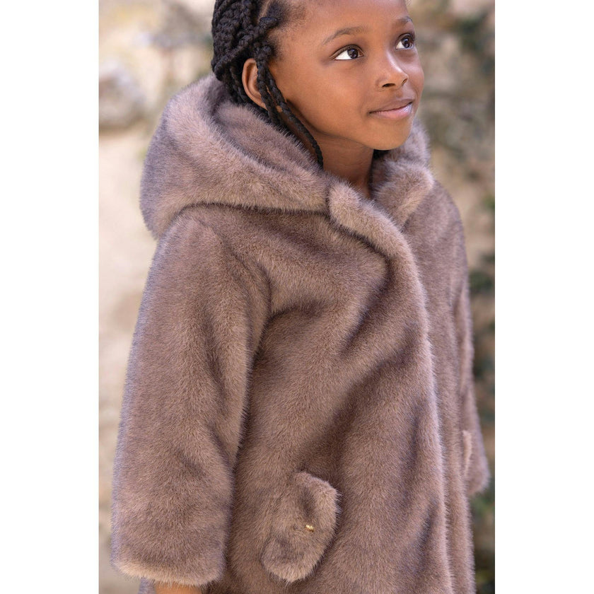 TARTINE ET CHOCOLAT Faux Fur Dress Coat - Chataigne