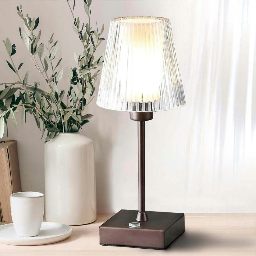 Oscar 12.5" Modern Rechargeable/Cordless Iron/Acrylic Integrated Portable LED Table Lamp with Ribbed Shade