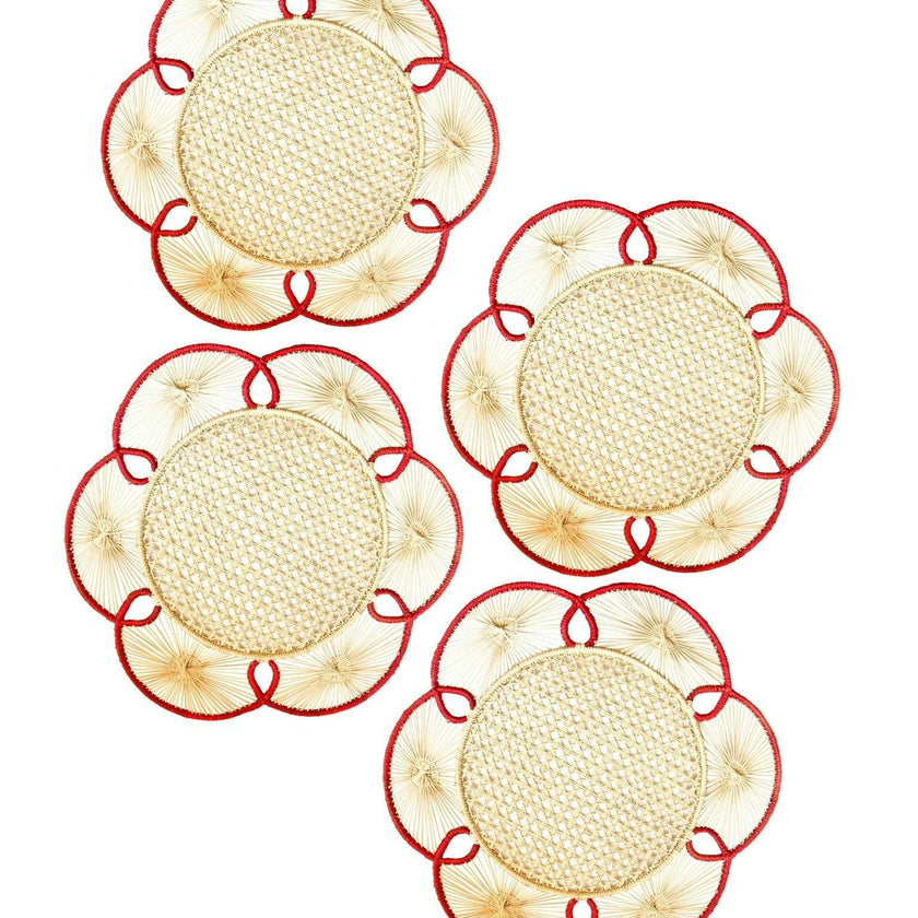 Set of 4 Flora Chargers in Red