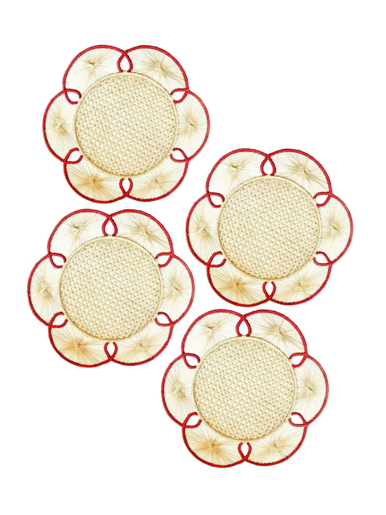 Set of 4 Flora Chargers in Red