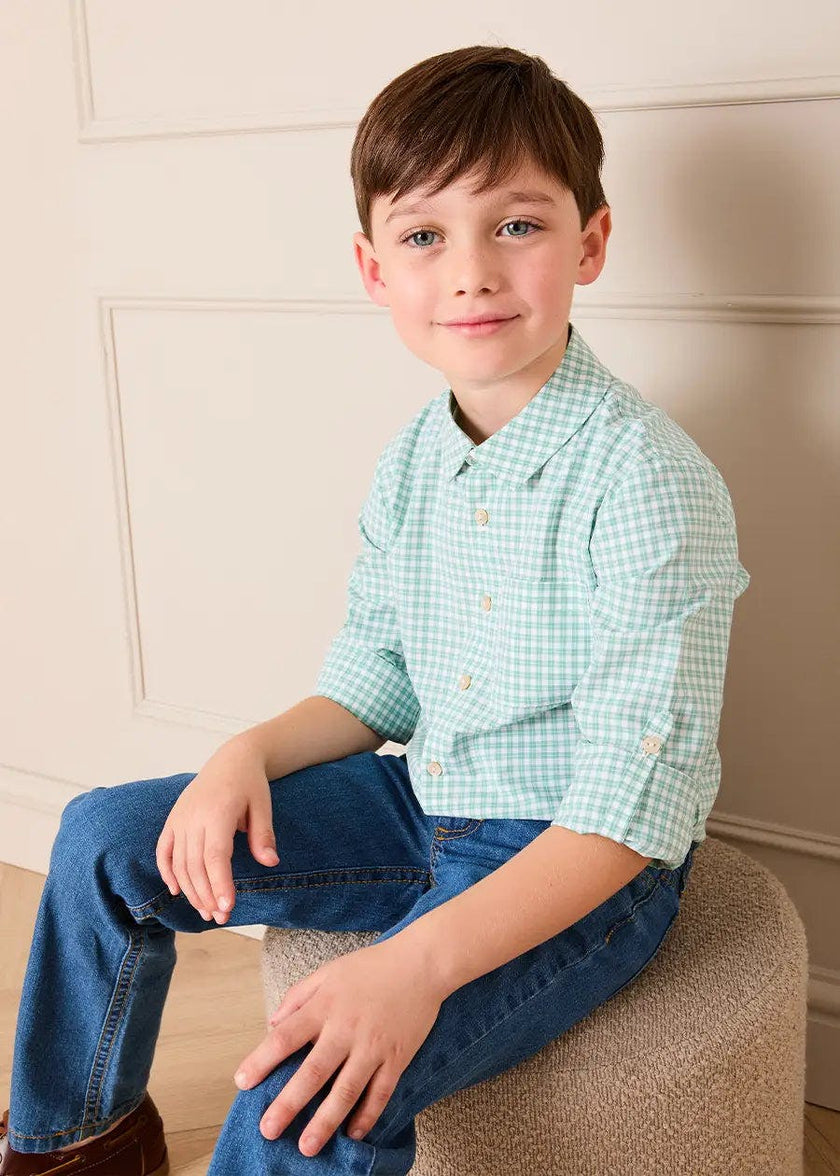 Lucas Check Pocket Detail Long Sleeve Shirt in Green (18mths- 10yrs)