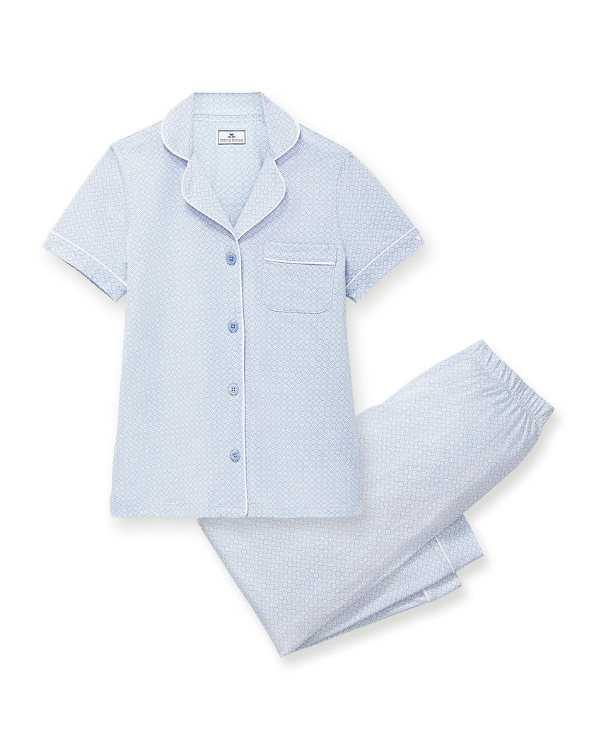 Women's Lightweight Pima Cropped Pajama Set in Periwinkle Geo