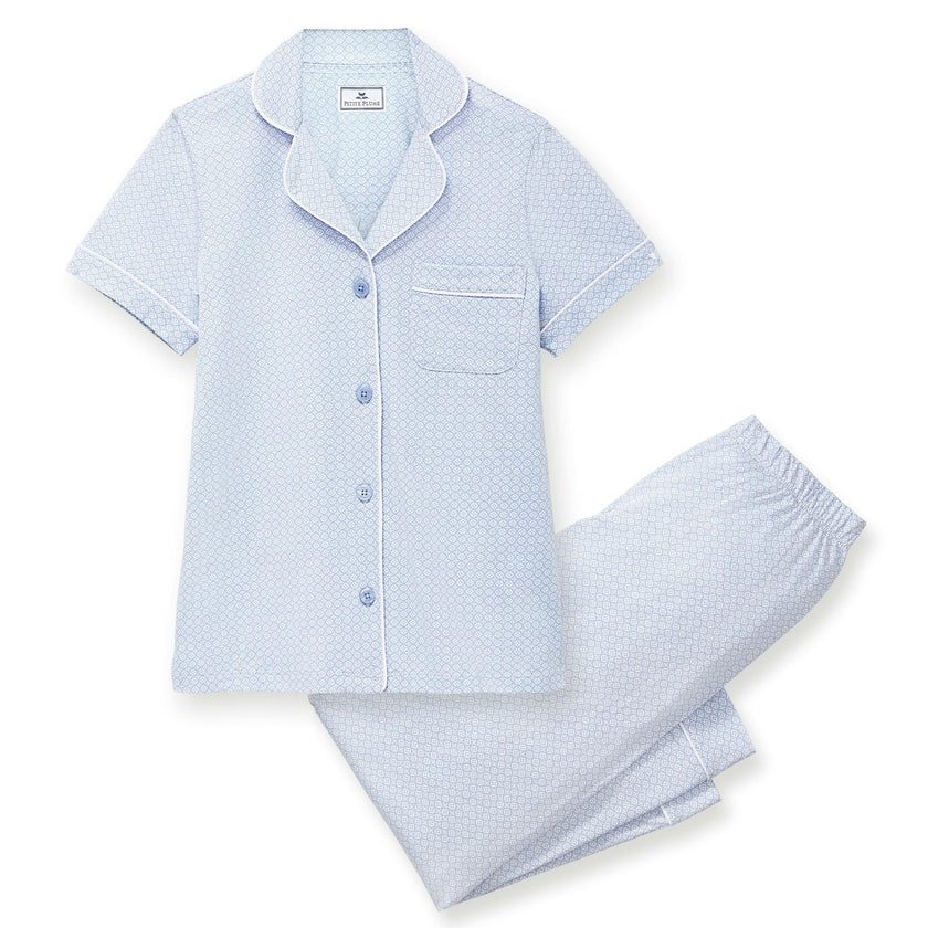 Women's Lightweight Pima Cropped Pajama Set in Periwinkle Geo