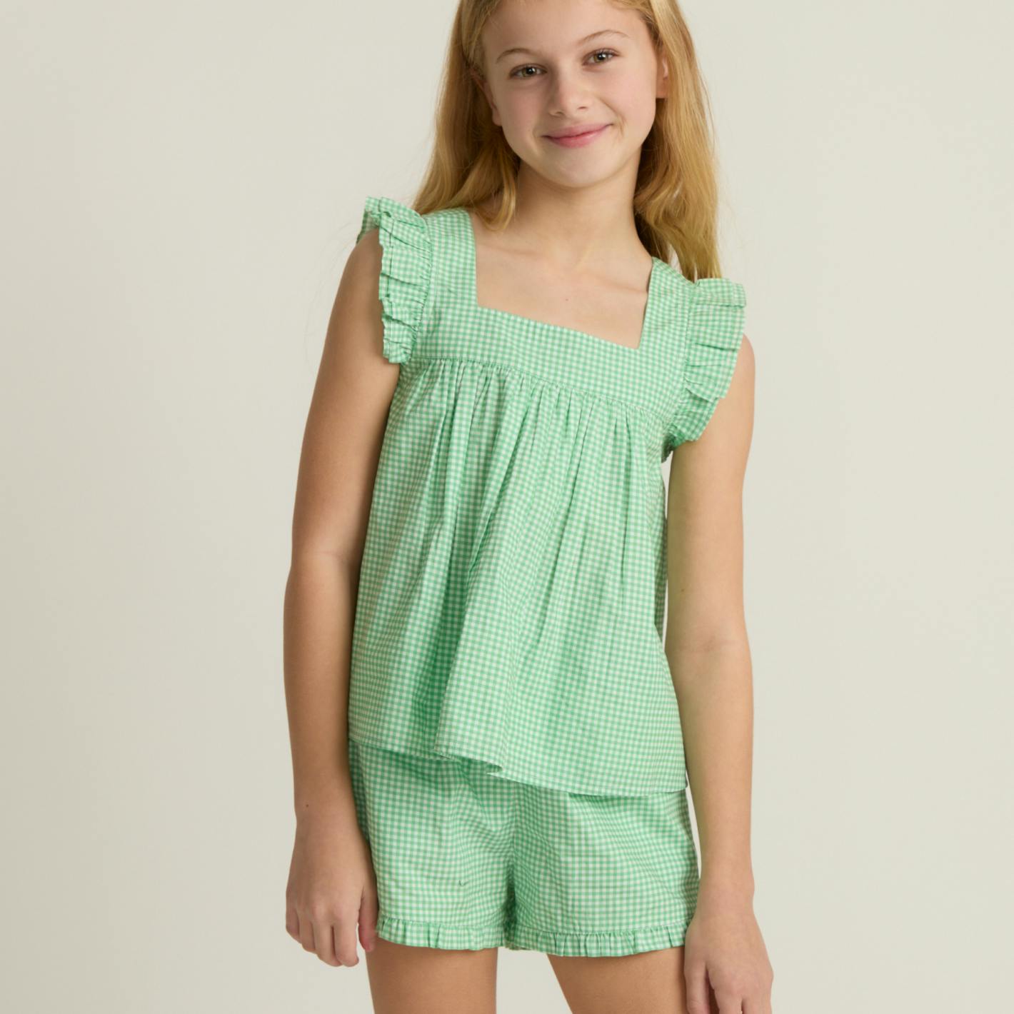 girls gustavia gingham ruffle top and short set