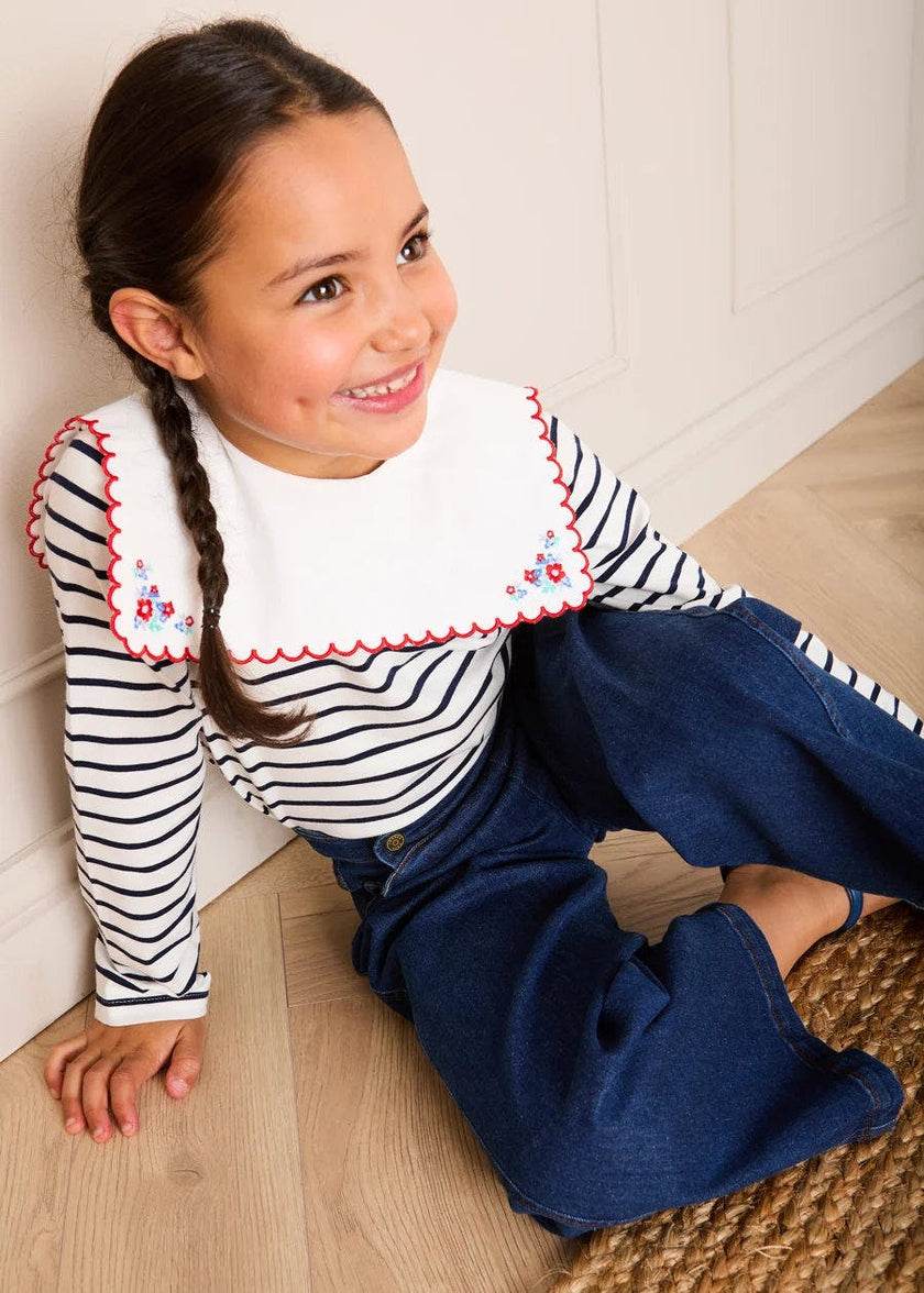 Scallop Detail Wide Leg Jeans in Blue Denim (2-12yrs)