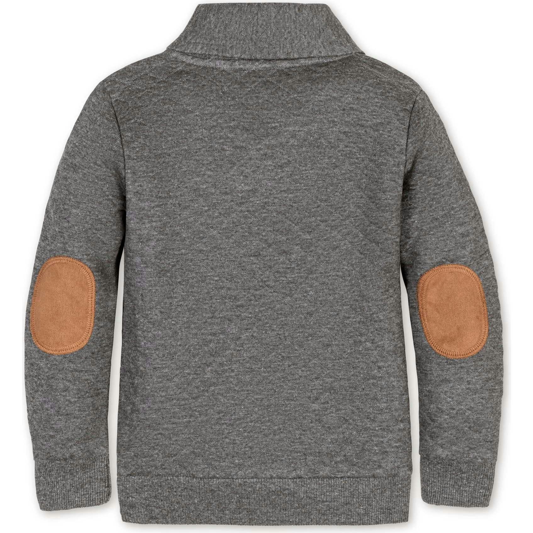 Long Sleeve Quilted Shawl Collar Sweatshirt with Elbow Patches, Grey