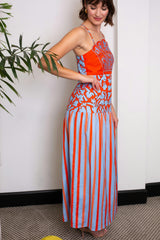 PRE ORDER- Hunter Coral Vine Stripe Midi Dress