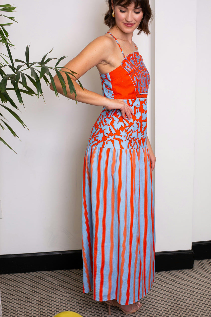 PRE ORDER- Hunter Coral Vine Stripe Midi Dress
