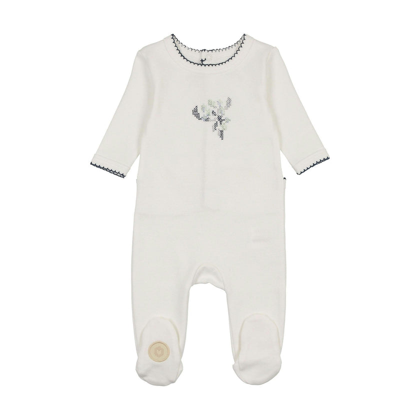 Heirloom Berry Footie Ivory & Blue