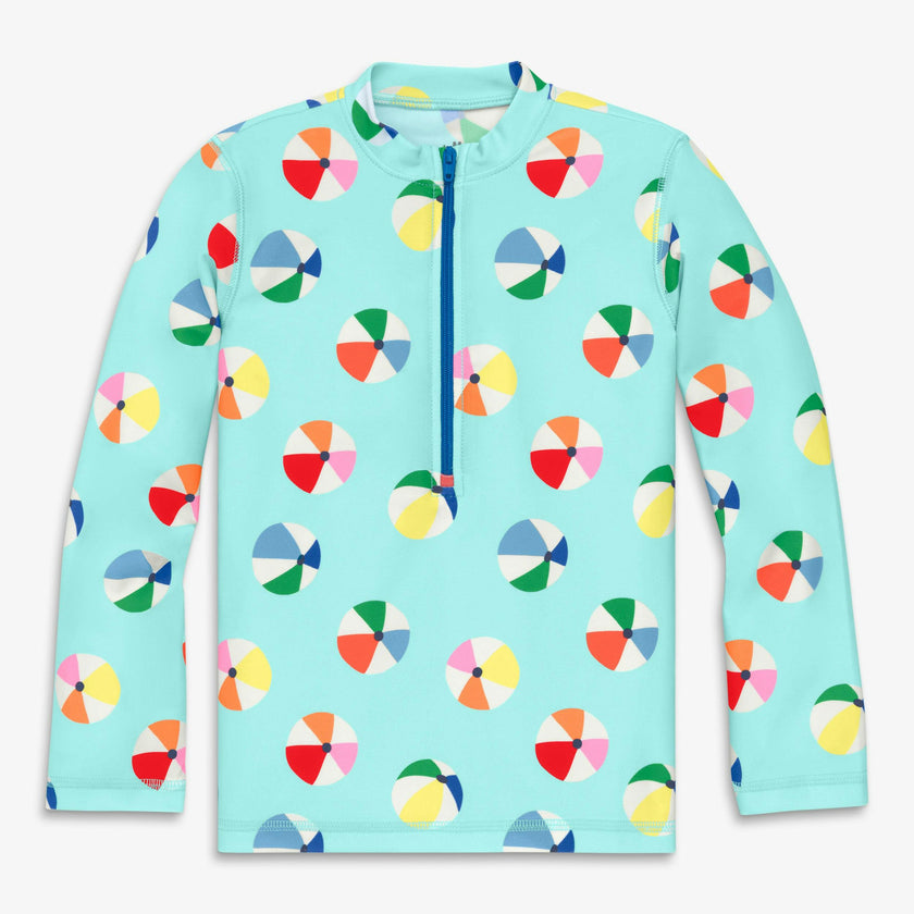 Clearance kids long sleeve half-zip rash guard in beach balls