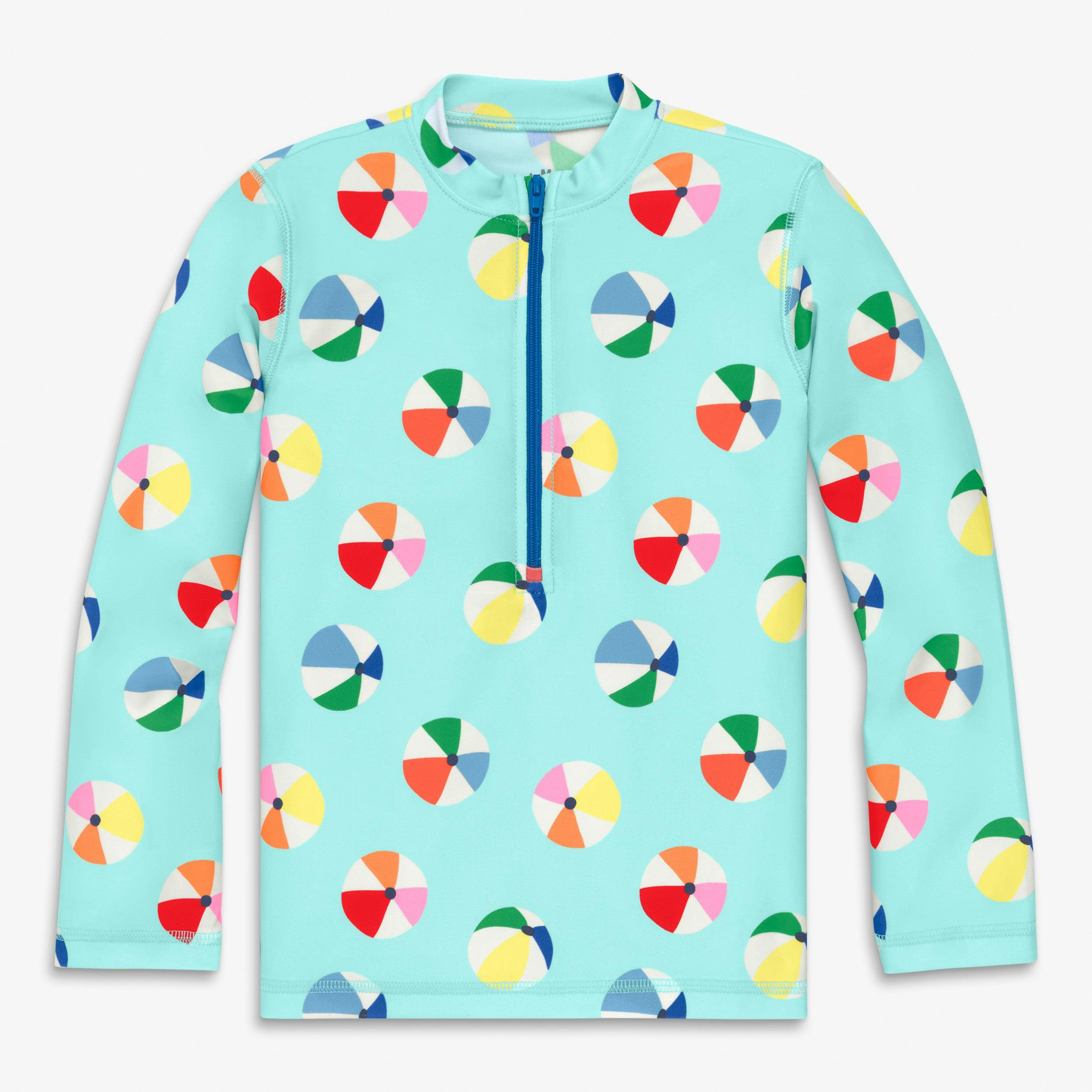 Kids long sleeve half-zip rash guard in beach balls