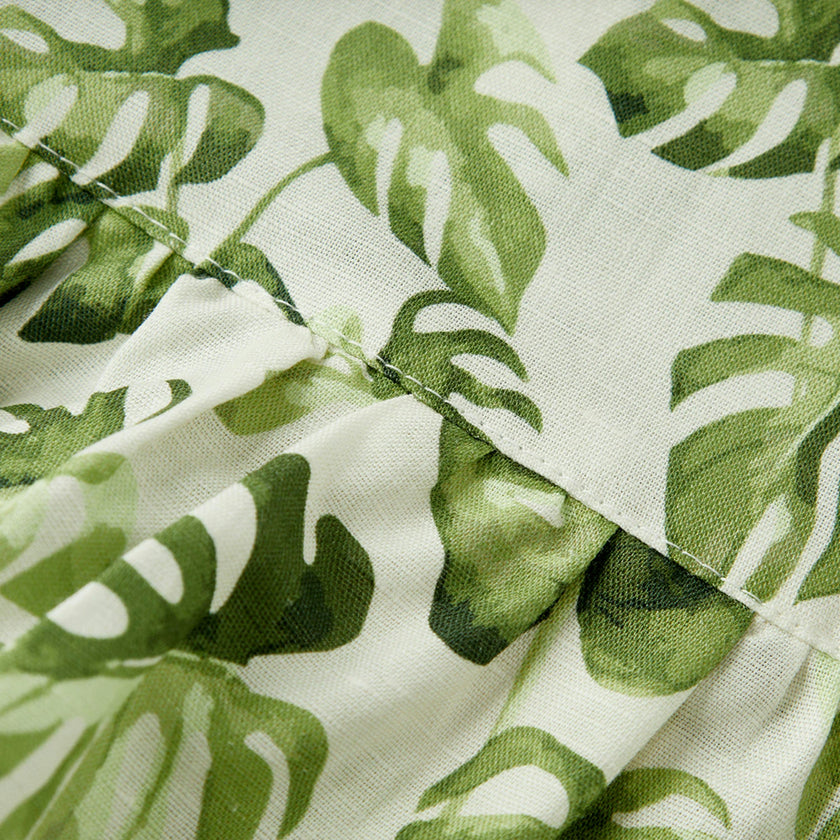 Island Leaf Linen Tiered Dress