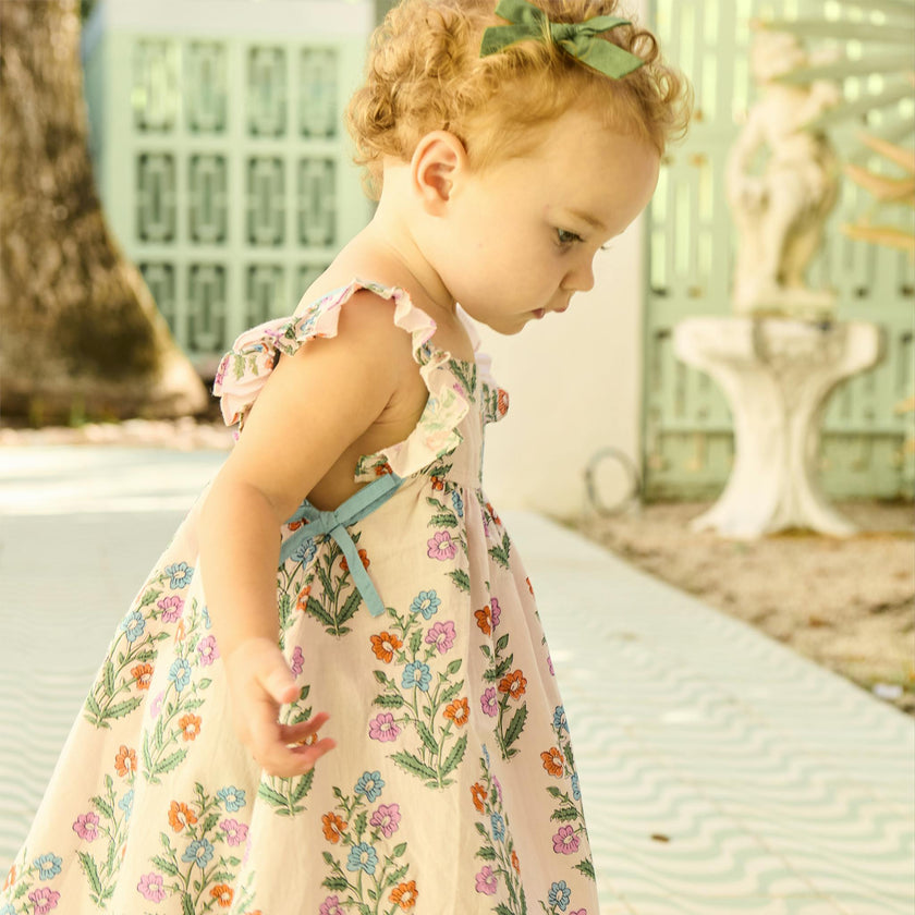 Baby Girls Ailee Dress Set - Pink Dewdrop Block Print