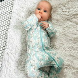 Print Zipped Long Sleeve Footed Onesie