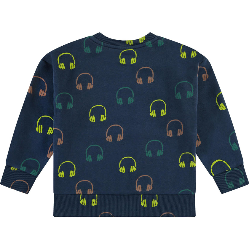 Headphone Print Crew Neck Pullover Sweatshirt