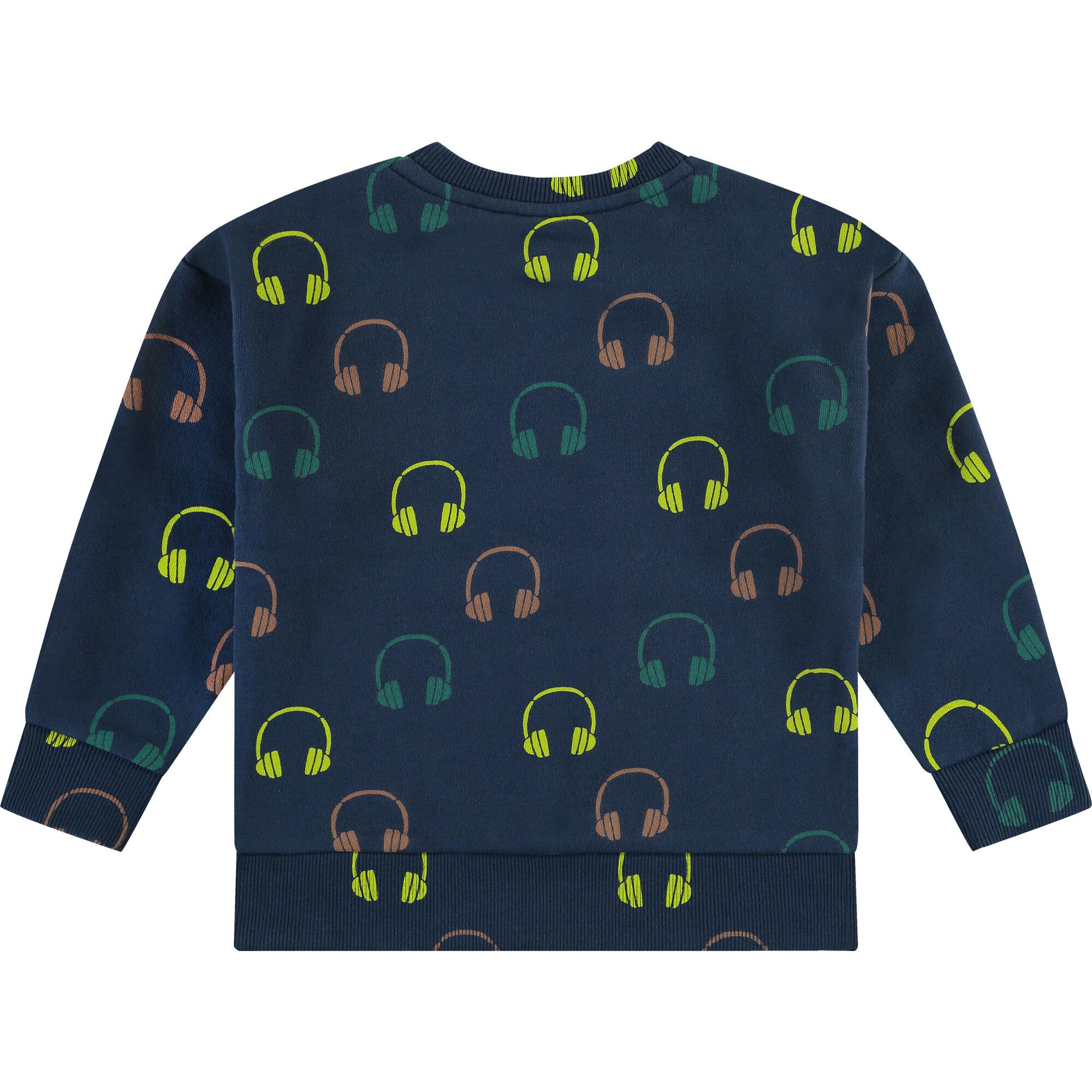 Headphone Print Crew Neck Pullover Sweatshirt