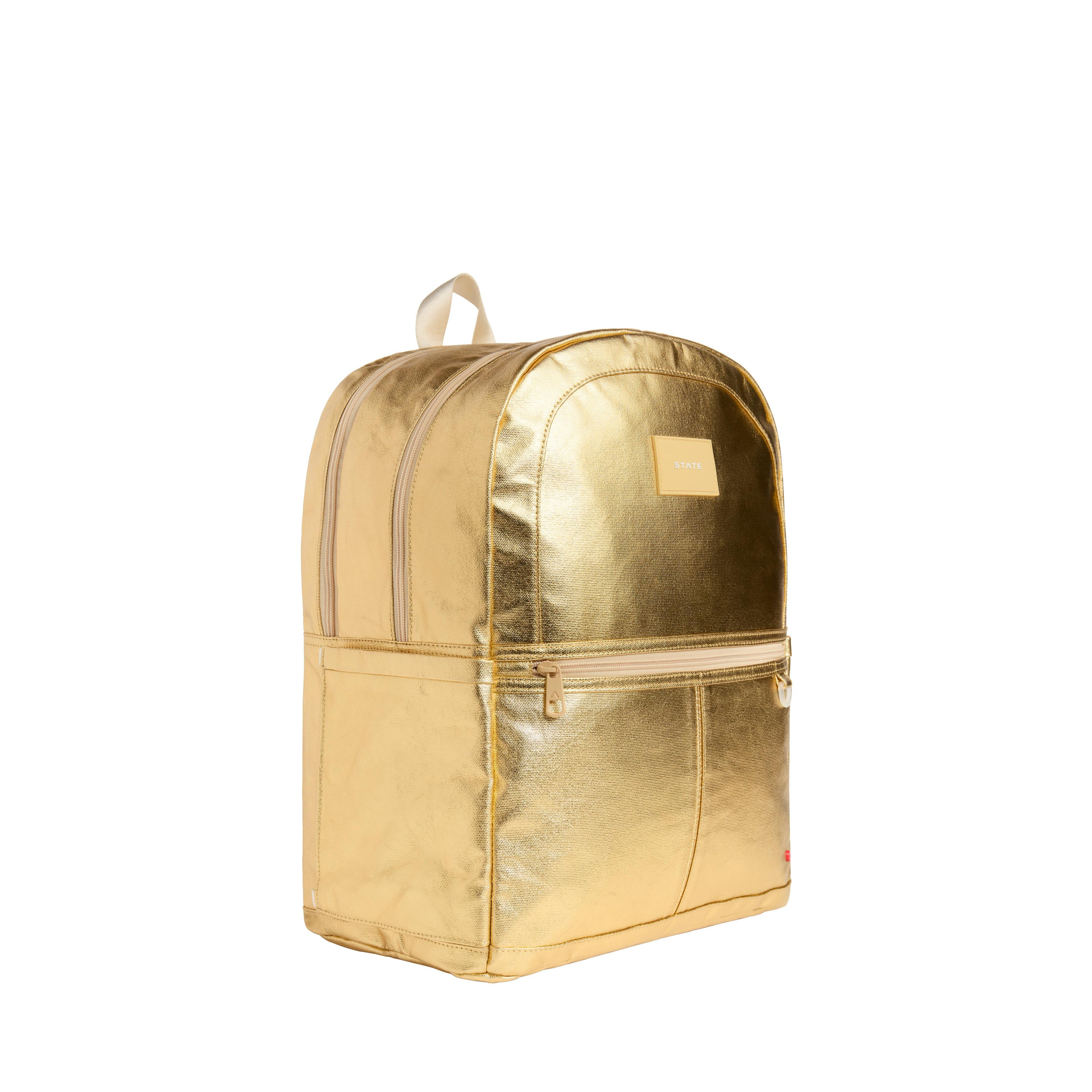 Kane Double Pocket Large Backpack, Metallic Gold