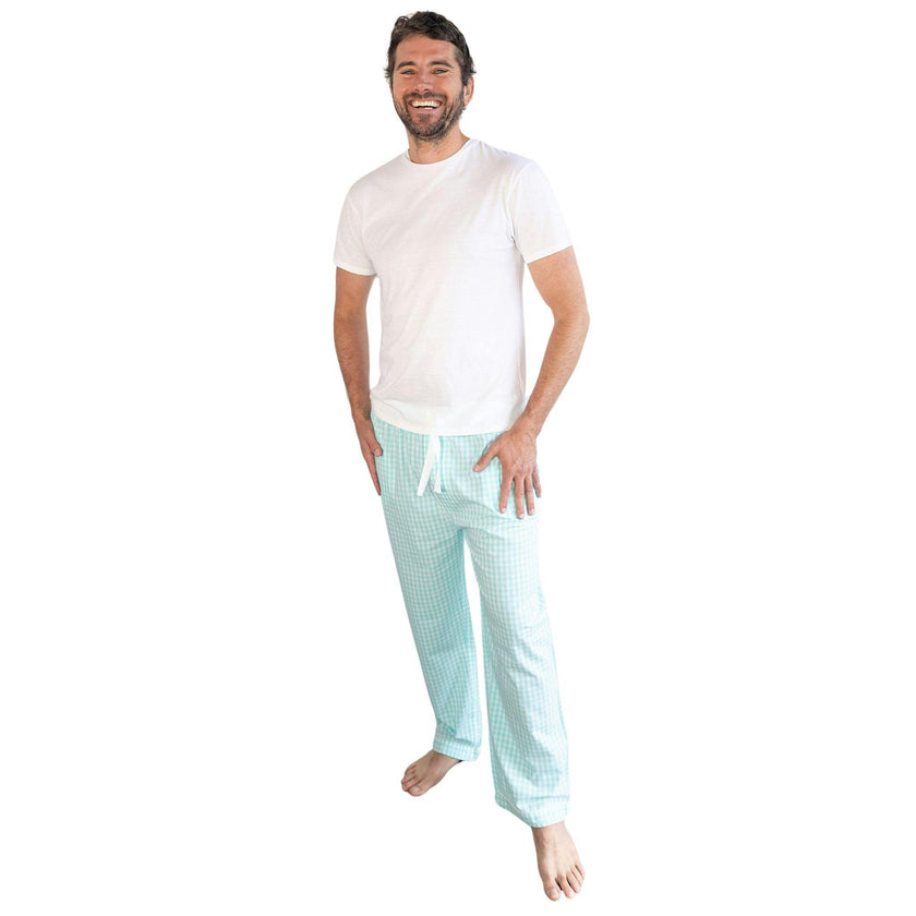 Men's Hepburn Gingham Mint PJ Pants - Organic Cotton Poplin