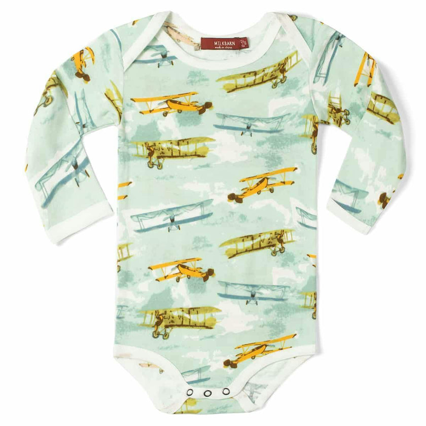 Vintage Planes Organic Cotton Long Sleeve One Piece