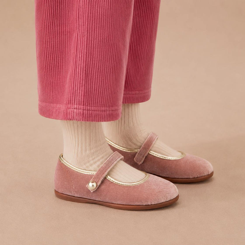 Golden Trim Mary Jane | Pink Velvet