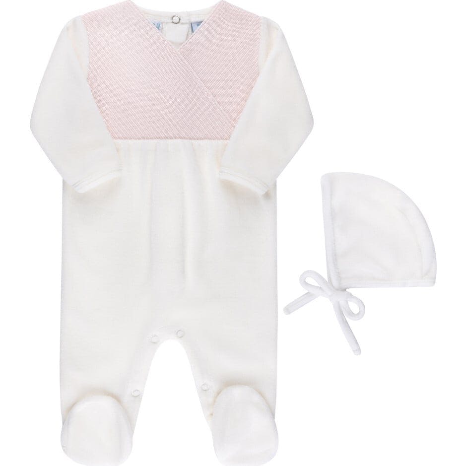 Velour Knit Wrap Romper & Bonnet Blue