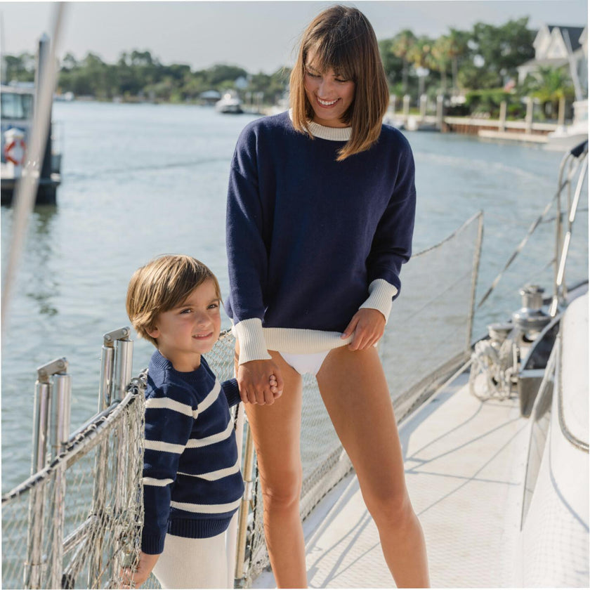 Women's Navy With Cream Trim Knit Sweater