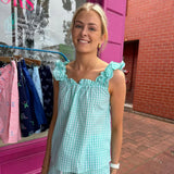 Women's Hepburn Gingham Mint Frill Tank PJ Set