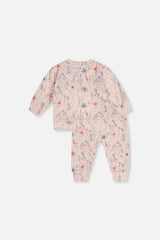 Organic Cotton Pants And Top Set Pink Printed Flowers