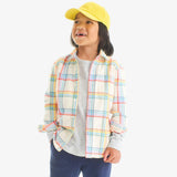Kids long sleeve flannel button down in rainbow plaid