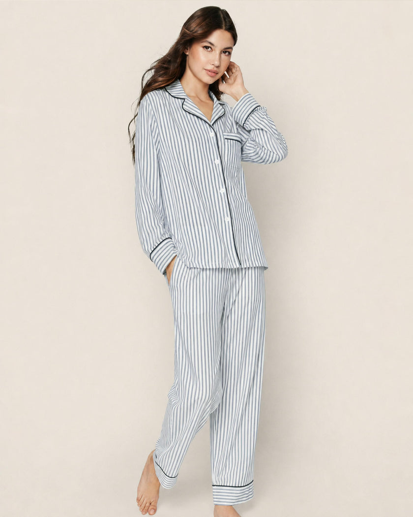 Women's Pima Pajama Set in Navy French Ticking